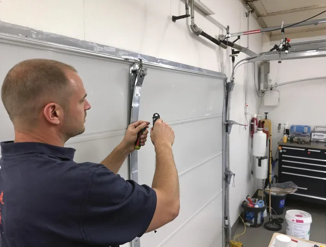 Before and after garage door dent repair by Griswold Garage Door Repair in Griswold