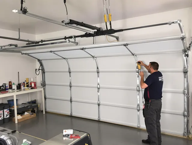 Griswold Garage Door Repair certified technician performing overhead door system repair in Griswold