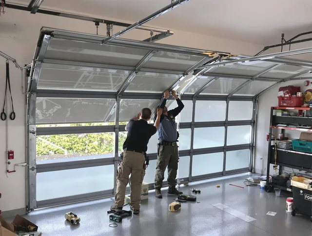 Griswold Garage Door Repair expert performing precise panel replacement on Griswold garage door